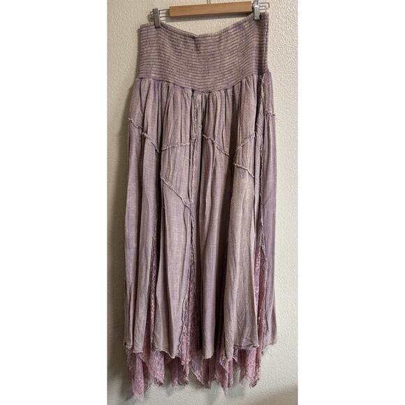 NWOT Oli & Hali Layered Lace Patchwork Smoked Maxi Skirt Lilac Size XL Lagenlook - Picture 2 of 7